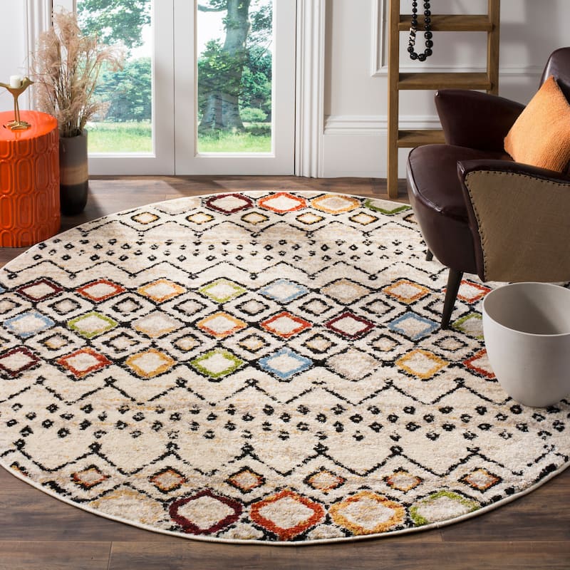 SAFAVIEH Amsterdam Bridget Moroccan Boho Rug - 6'7" Round - Ivory/Multi - Round