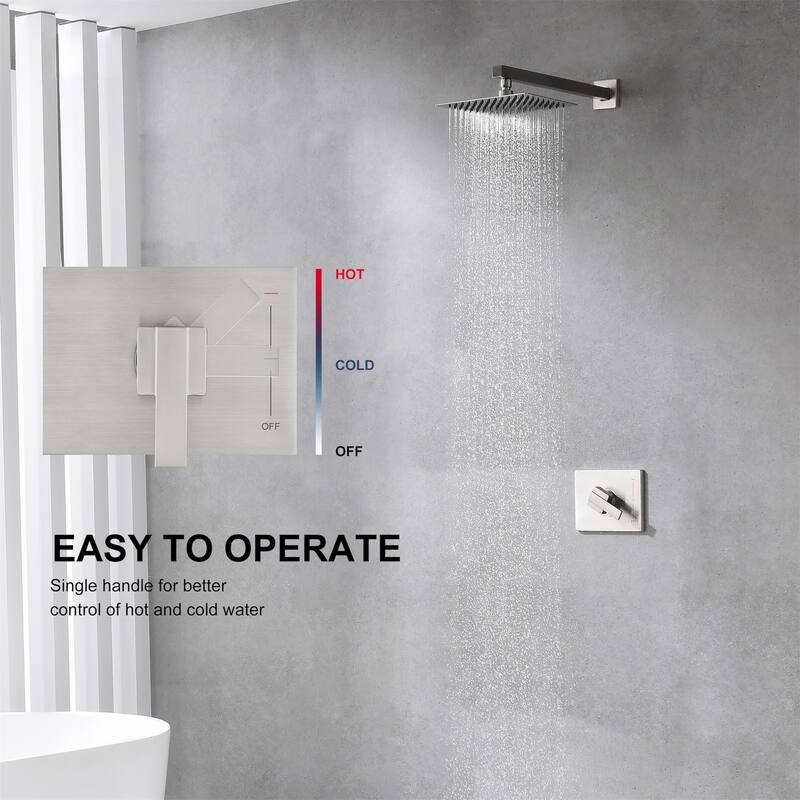 PROOX Wall Mount Square Shower Trim Kit with Single-Spray Shower Head