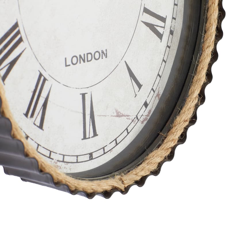 Metal Pocket Watch Style Wall Clock with Rope Accent - Black - Roche River Decor - 3"W x 12"L x 21"H