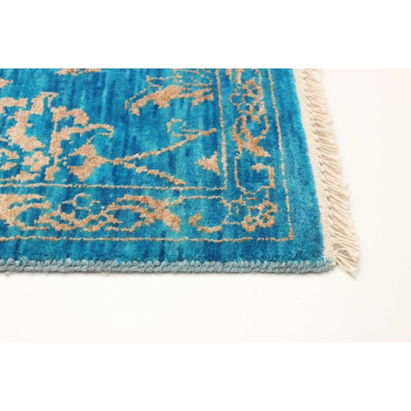 ECARPETGALLERY Hand-knotted Heritage Blue Silk, Wool Rug - 2' 8" x 14' 2"