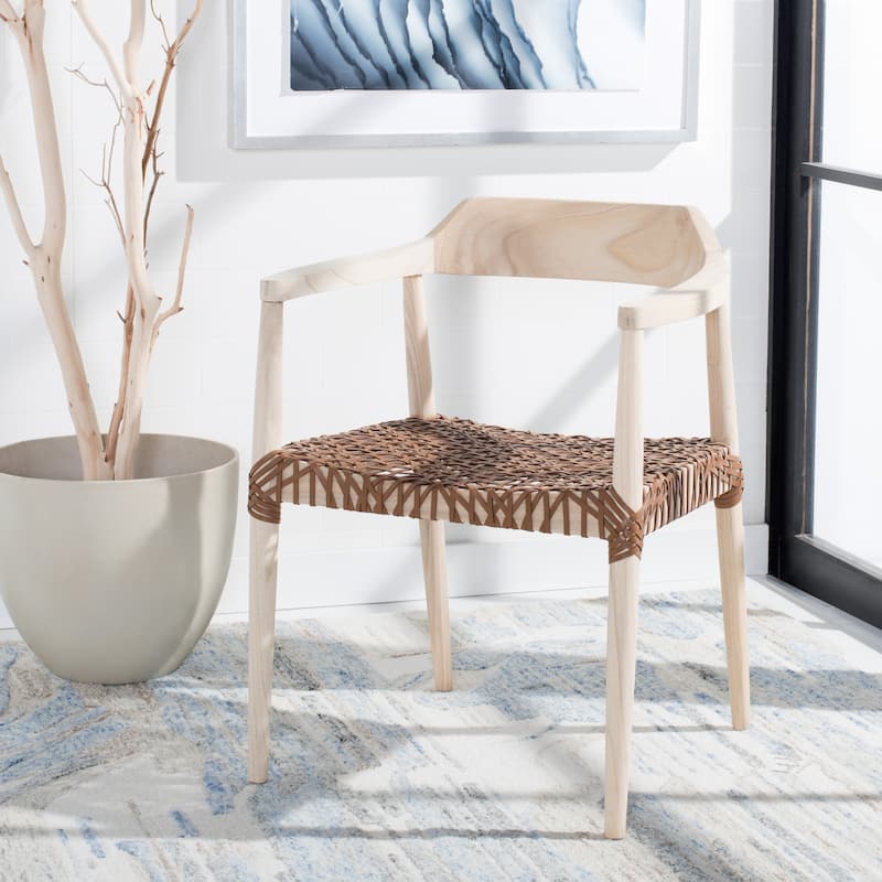 Munro Wanda Woven Leather & Solid Wood Accent Chair (Fully Assembled) - 22" W x 20.5" L x 28.5" H - 22Wx21Dx29H