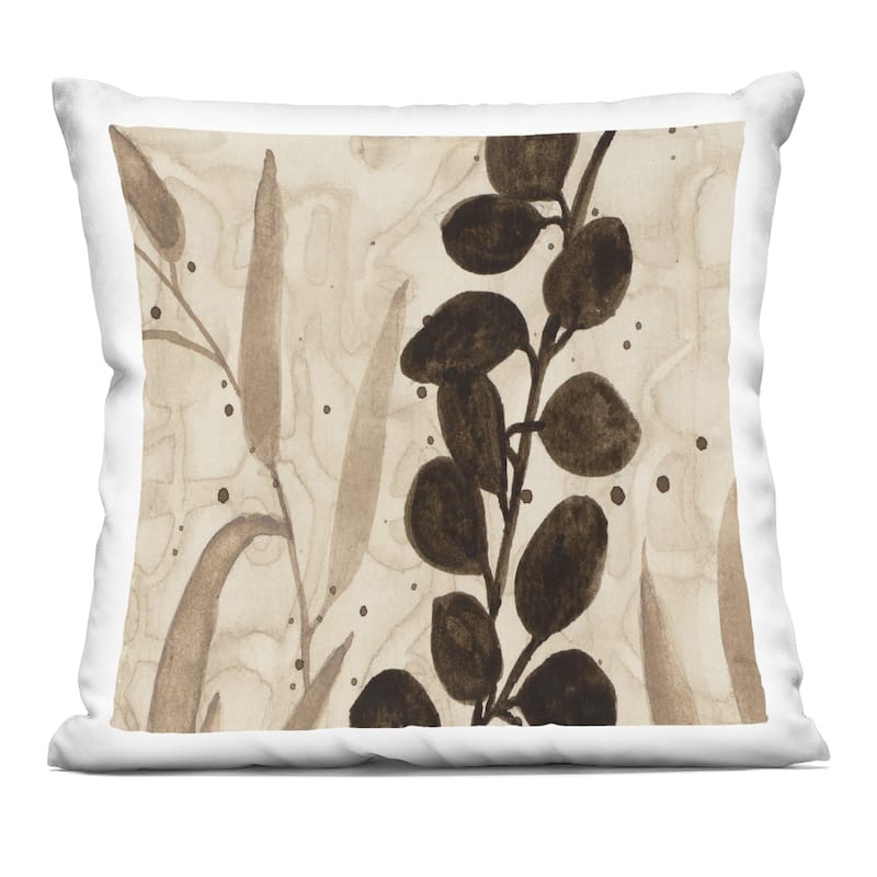 Stupell Asymmetrical Natural Leaves Decorative Printed Throw Pillow Design by Krinlox - Accent - Polyester - Beige - Single
