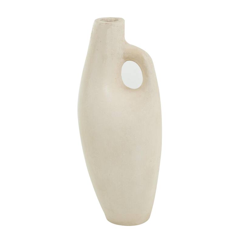 Paper Mache Abstract Curved Decorative Vase with Handle - Beige - Roche River Decor