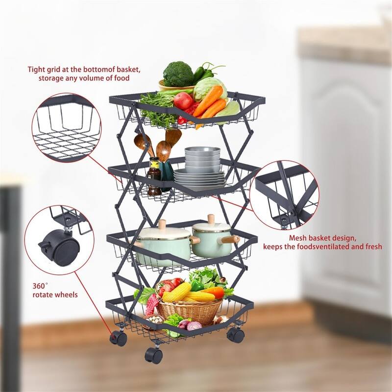 4 Tier Fruit Basket for Kitchen Stackable Metal Wire Fruit Vegetable Basket - 13.78"D x 10.63"W x 29.53"H