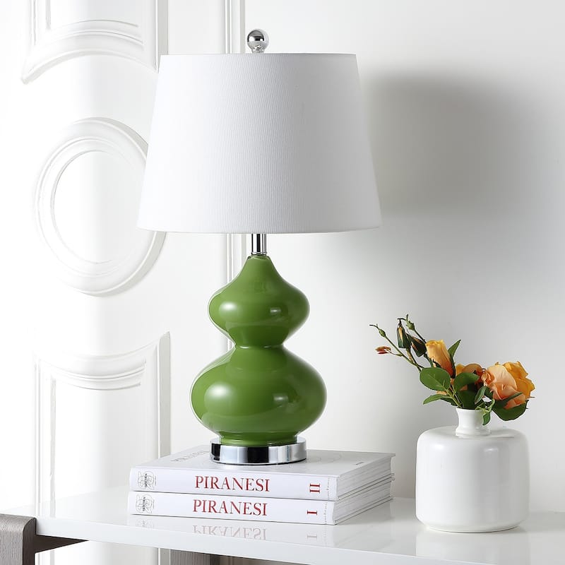SAFAVIEH Lighting Kimberely 24-inch Double Gourd Glass White Table Lamp (Set of 2) - 14"x14"x24" - 14Wx14Dx24H