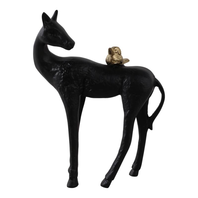 Metal Figurine Decor Modern Deer with Bird Accent Finish - Black - 11.0"