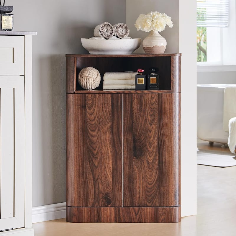 Modern Corner Cabinet,Storage Cabinet for Bathroom,Living Room,Kitchen - Brown