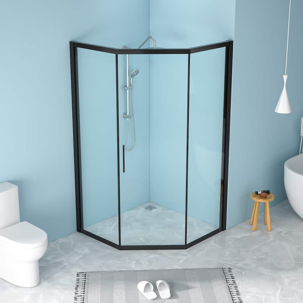 42" W x 76" H Framed Diamond-shaped Corner Shower Door in Matte Black - 42'' x 0.32'' x 76''