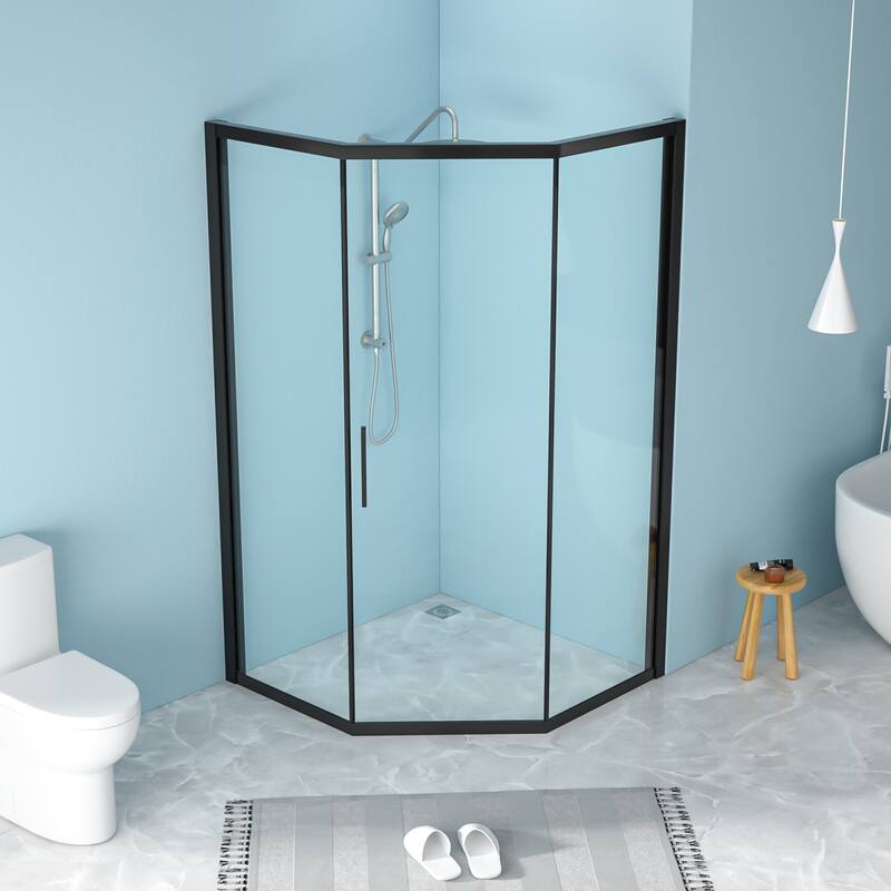 42" W x 76" H Framed Diamond-shaped Corner Shower Door in Matte Black - 42'' x 0.32'' x 76'' - 42'' x 0.32'' x 76'' - Matte Black