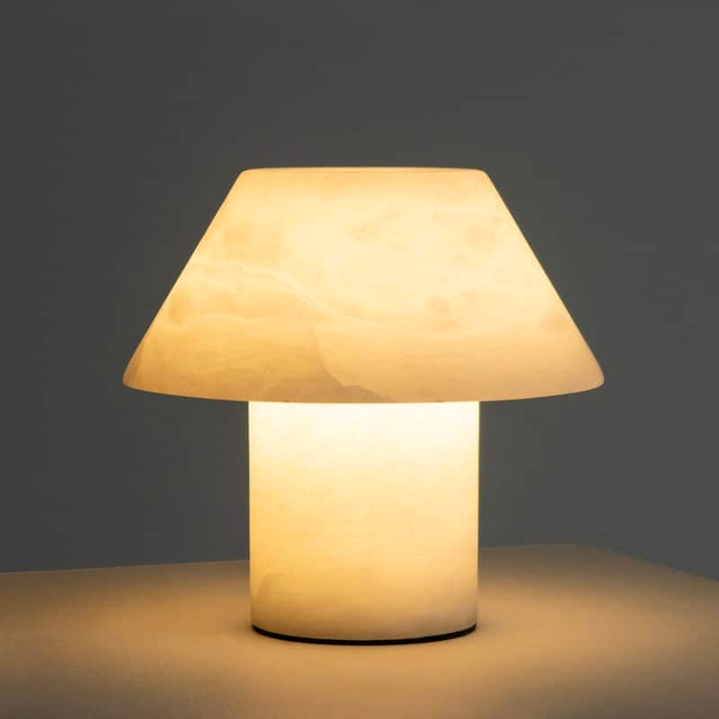 Brightech Alora LED Marbled Natural White Alabaster Stone Modern Industrial Empire Bedside Nightstand Desk Lamp