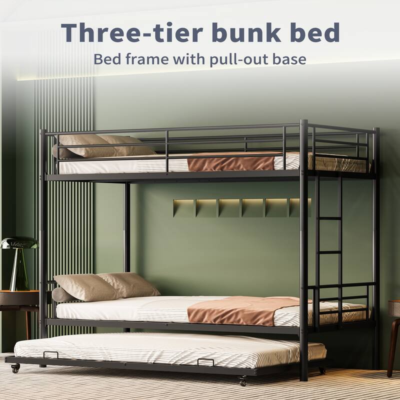Twin Over Full Metal Bunk Bed Convertible to 2 Separate Beds White Finish