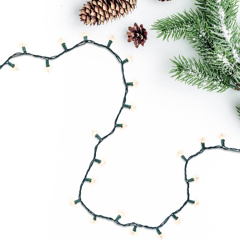 100-Count Clear Mini Christmas Light Set, 20.25ft Green Wire