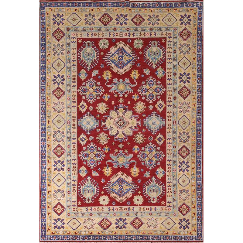 Red Kazak Living Room Area Rug Handmade Wool Carpet - 6'5" x 9'9"