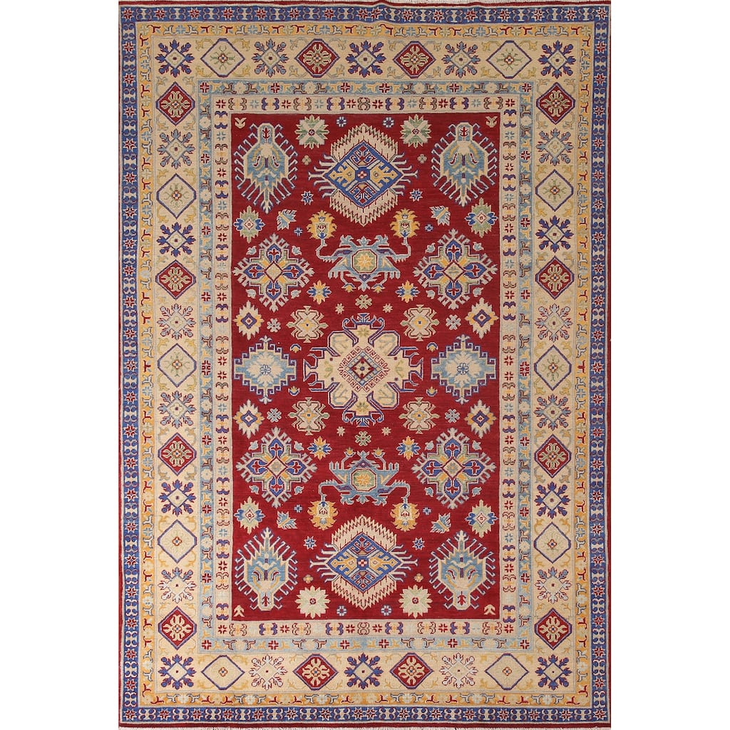 Red Kazak Living Room Area Rug Handmade Wool Carpet - 6'5" x 9'9"