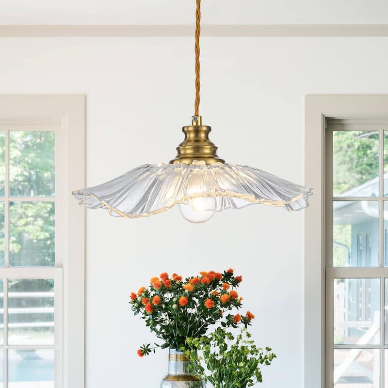 11" Flower-Shaped Red & White Gradient Glass Pendant Light Modern - Dia.11.02-in - Smoke Gradient Clear