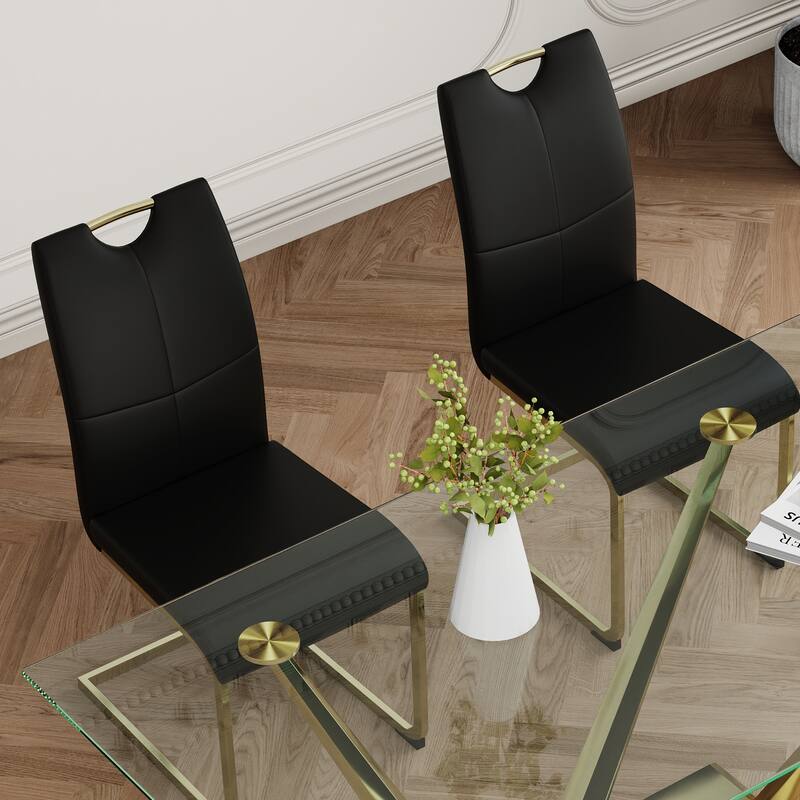 5-Piece Rectangular Dining Table Set for 4 Modern 63" Tempered Glass Kitchen Table with 4 Chairs, Luxury Dining Room Table Set