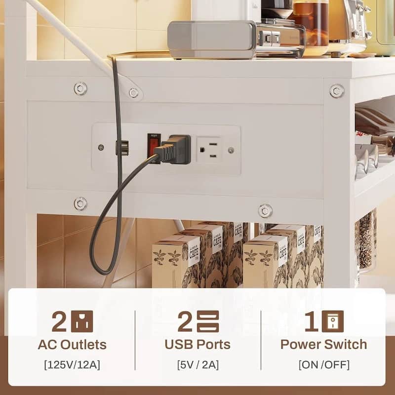 6-Tier LED Lighted Bakers Rack with Power Outlet USB Ports and Microwave Shelf Wine Storage - 65.2'' H x 35.4'' W x 15.7'' D