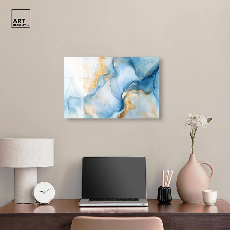 Blue Veined Gold Acrylic by Art Remedy, Ready to Hang