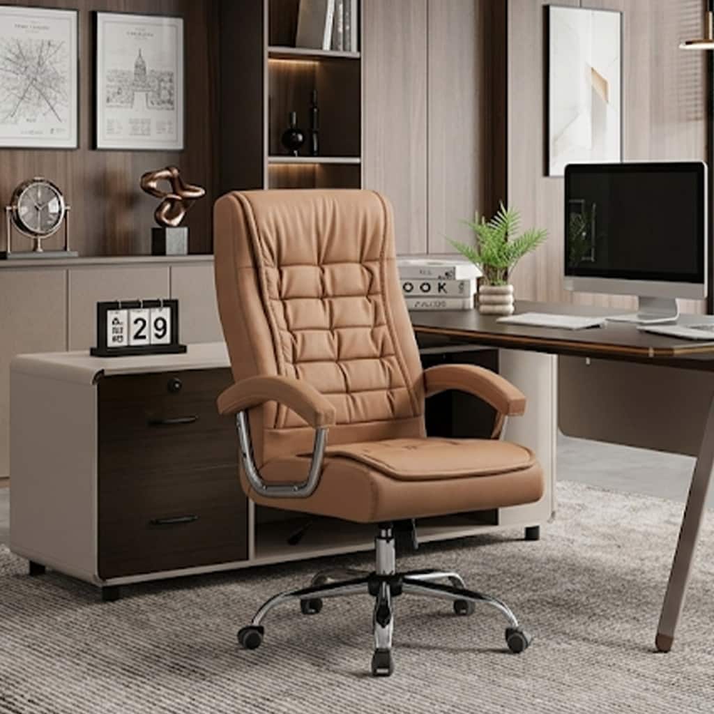 Executive Office Chair High Back Desk Chair with Spring Seat Cushion, Ergonomic Swivel Computer Chair with Chrome Armrests