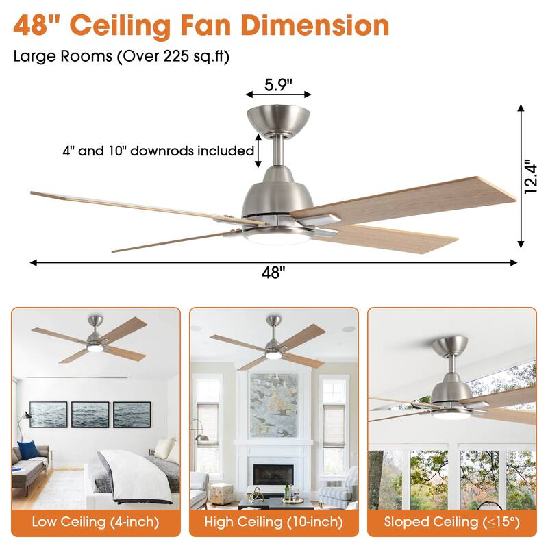 48-inch Gold Plywood Modern Dimmable Ceiling Fan with Light and Remote