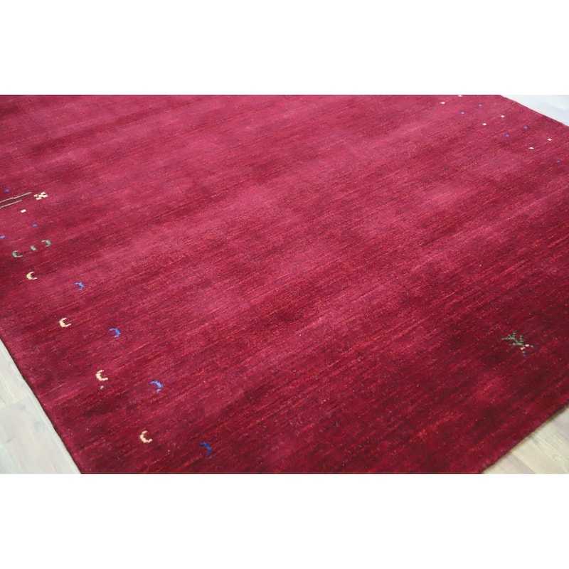 Red Wine Gabbeh Indian Area Rug Hand-Knotted Wool Carpet - 6'8" x 9'7"