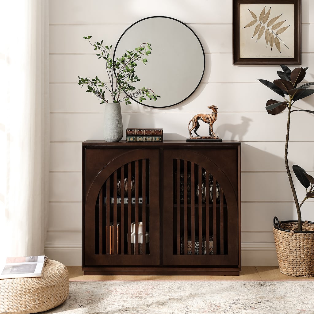 Rossetta Mid-Century Modern Elegant Symmetrical Curved Openwork Design Sideboard Cabinet