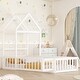 preview thumbnail 5 of 4, Wooden Floor Bed with Fence Railings and Detachable House Shape Headboard, Twin Size Bed with Kids Dress Up Rack White