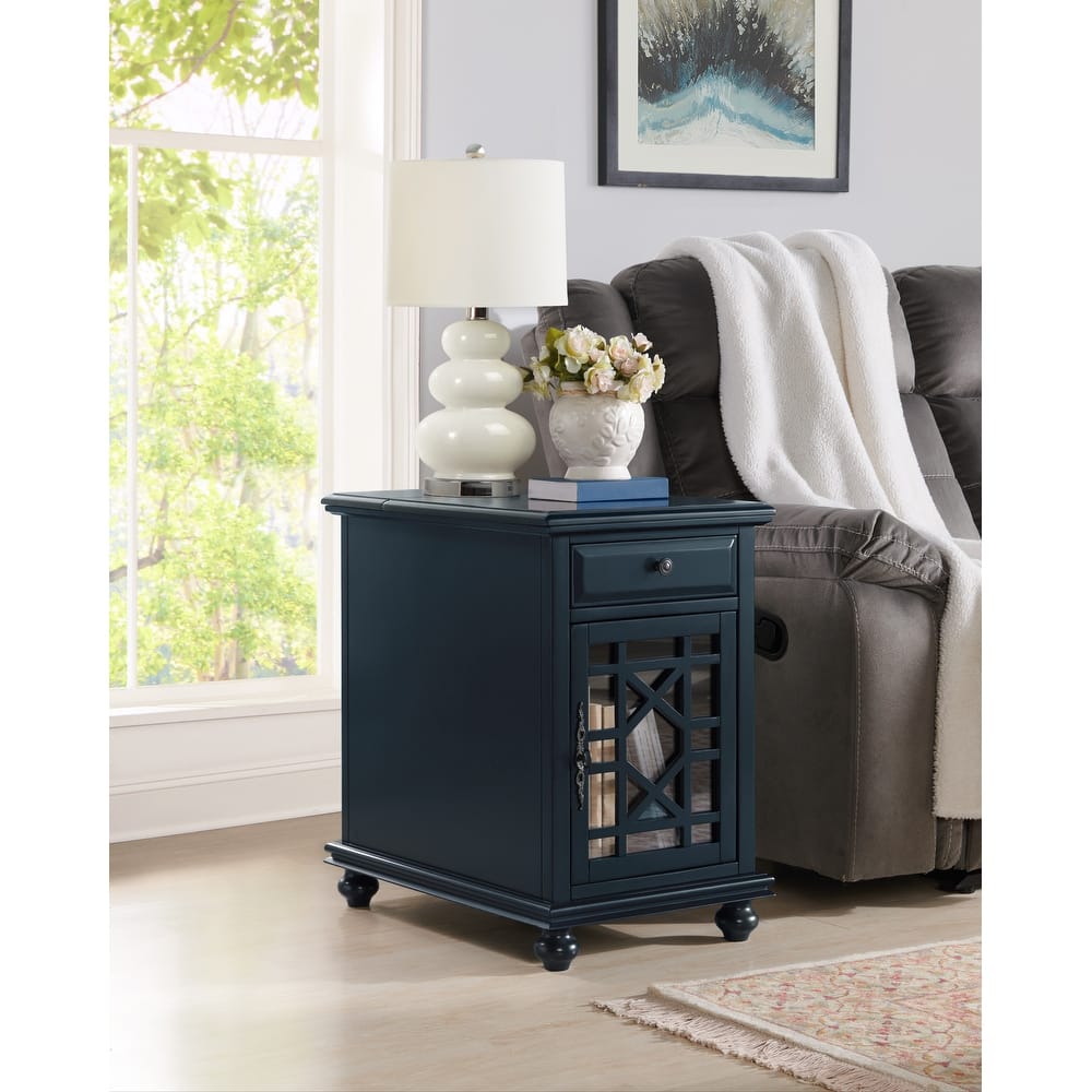 Elegant Pine Flip Top Chairside Table with Magazine Rack and Cabinet