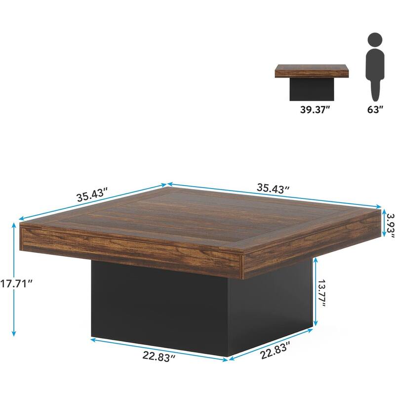 Modern Square LED Coffee Table, Low Center Table with Built-In Light for Living Room