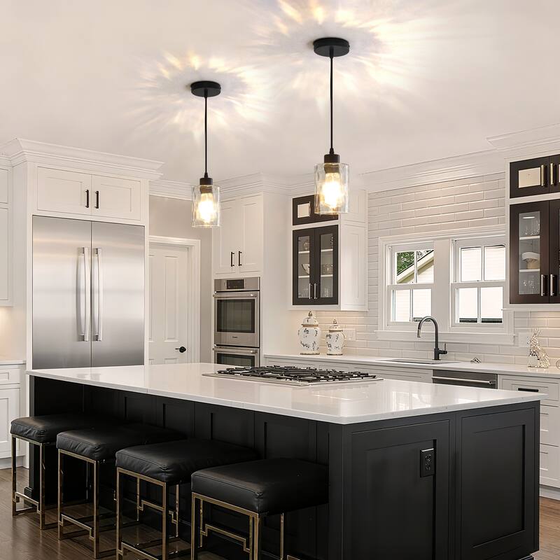 2 Pack 1-Light Kitchen Island Textured Clear Glass Pendant
