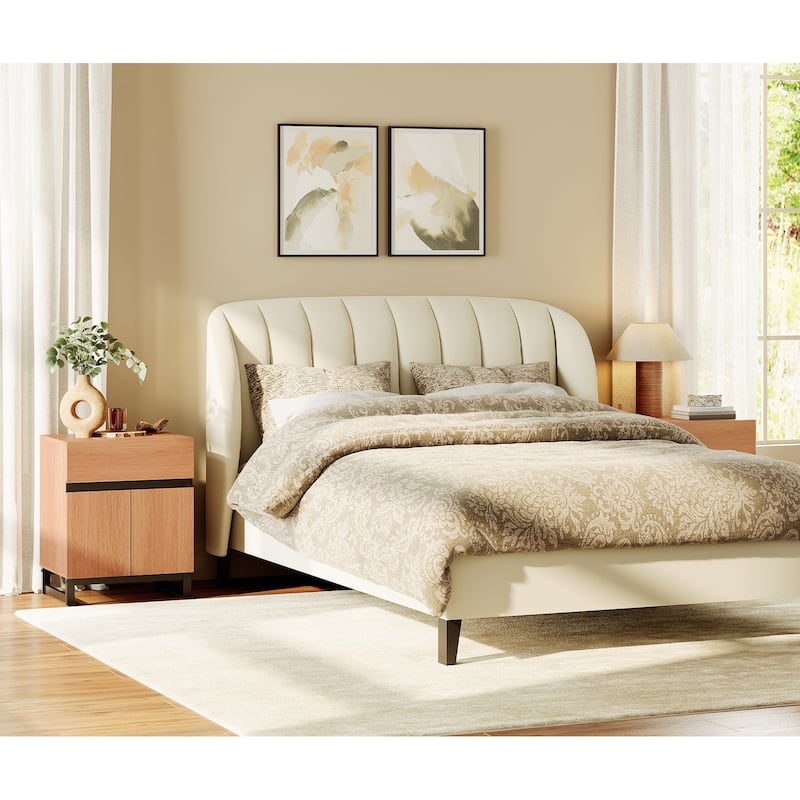 WAMPAT Modern Nightstand with 1 Drawer & 1 Storage Cabinet, Farmhouse Bedside Table with 2 Open Door forBedroom