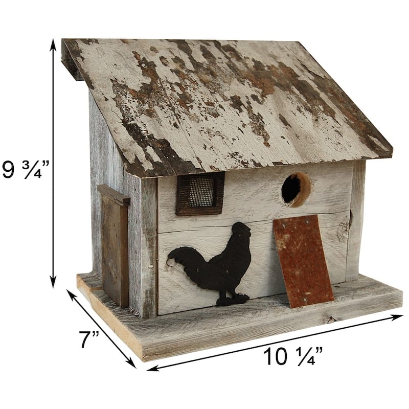 Home Bazaar 10" x 8" x 10" Cumberland Chicken Coop Birdhouse- rustic materials - 10"x10"x8"