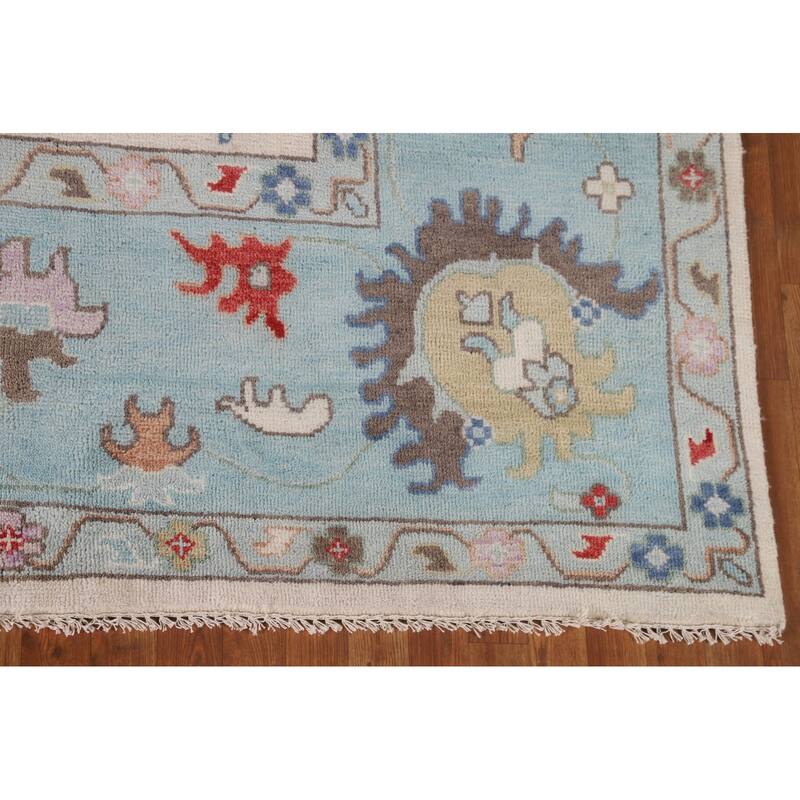 Ivory & Blue Oushak Indian Large Area Rug Handmade Wool Carpet - 10'1"x 13'10"