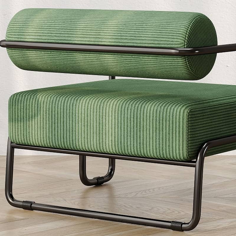 Curved Iron Armchair With Corduroy Cushion