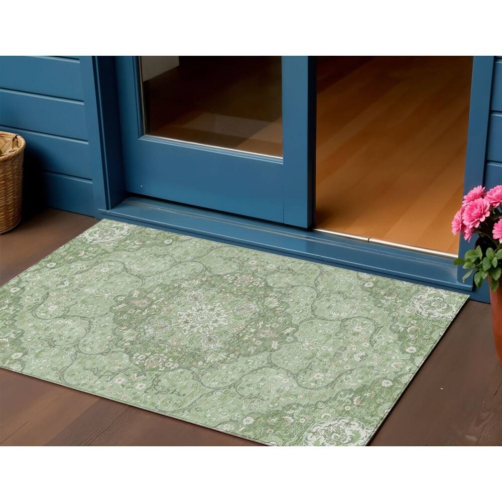 HomeRoots Medallion Traditional Rectangle Outdoor Rug