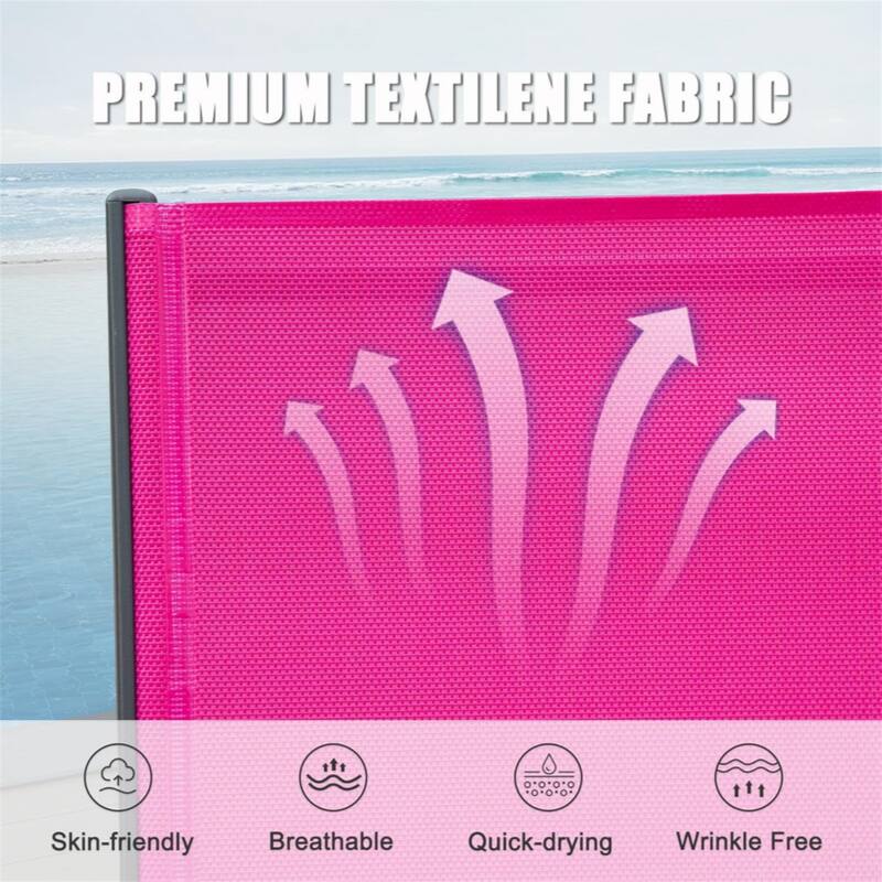 2 Pieces Aluminum Plastic Patio Chaise Lounge with 5 Position Adjustable Backrest and Wheels