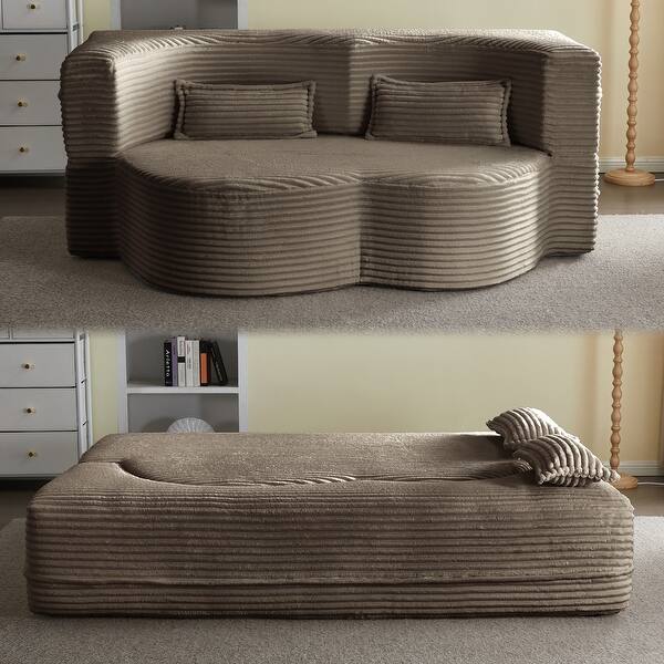Modern Folding Floor Sofa Bed with Corduroy Fabric and Pillows - 78" x ...