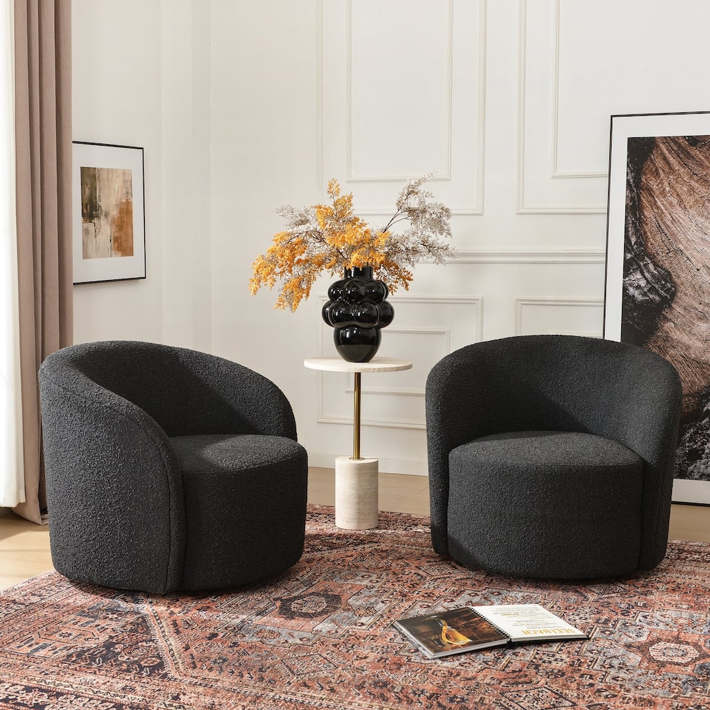 KINWELL 34" Wide Upholstered Swivel Accent Barrel Chair (Set of 2)