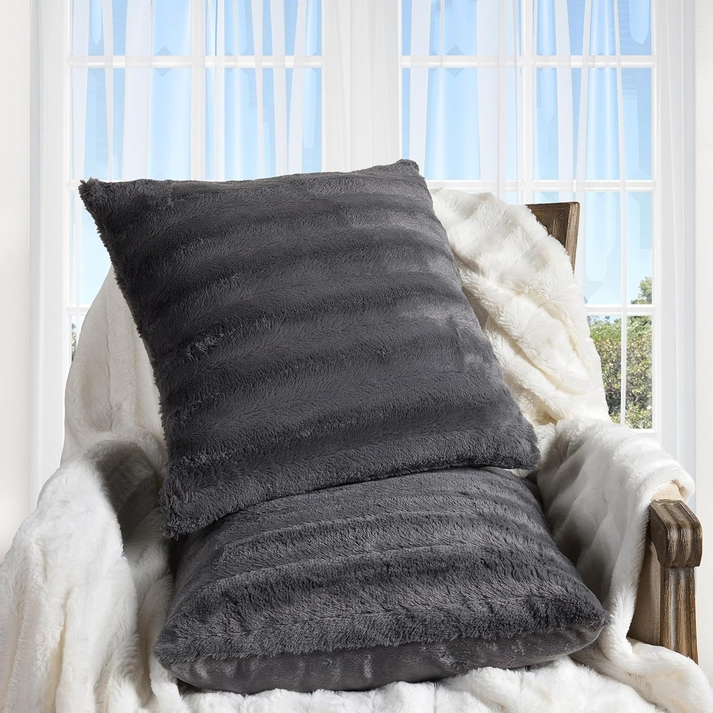 Gray faux shop fur throw pillow