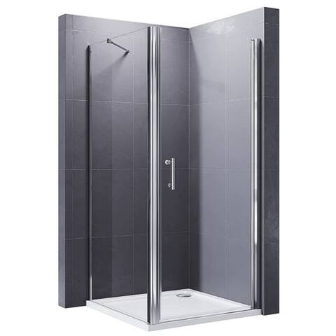 Bathroom Recesses Room 34" W x 72" H Pivoted Swing Semi-Frameless Clear Glass Shower Door in Chrome Finish - 34" W x 72" H