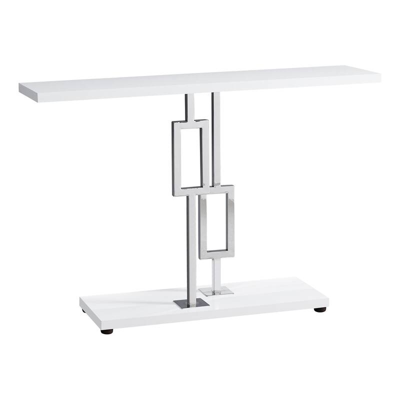 47" Rectangular Living Room Console Table with White Wood Top and Chrome Metal Base and Storage Shelf - 47.25”L x 12”W x 31.75”H - White-Silver