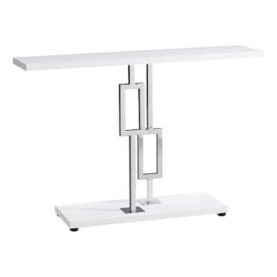 47" Rectangular Living Room Console Table with White Wood Top and Chrome Metal Base and Storage Shelf - 47.25”L x 12”W x 31.75”H