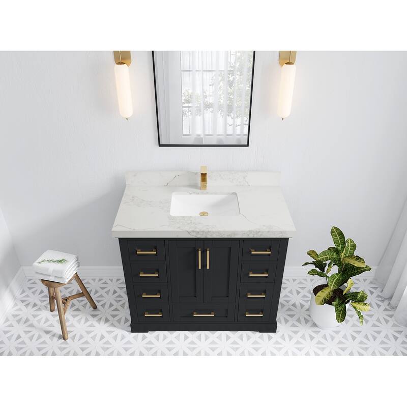 Willow Collection 42 in W x 22 in D x 36 in H Boston Single Bowl Sink Bathroom Vanity with Countertop
