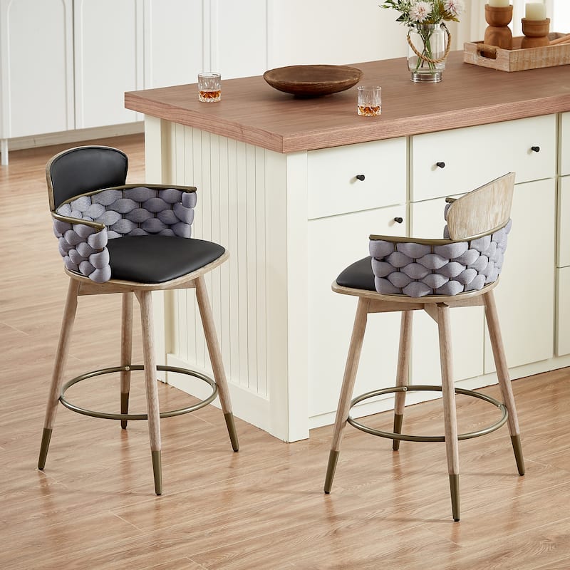 Art Leon Retro Woven and Wood Counter Height Barstool