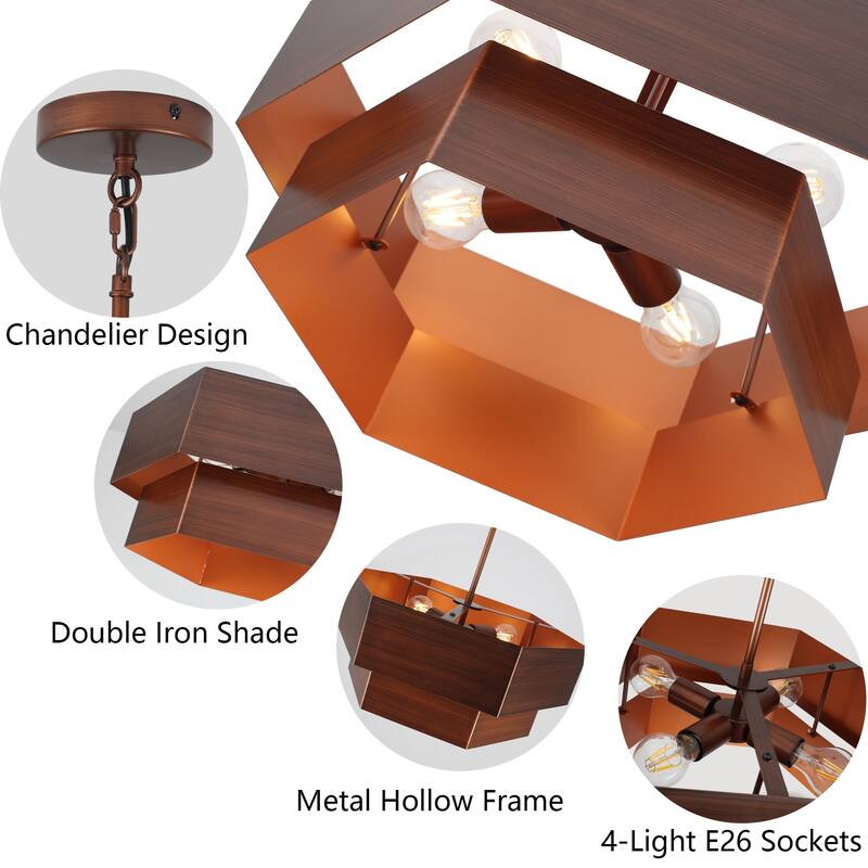 4-Light Dimmable Drum Chandelier - Dark Drown