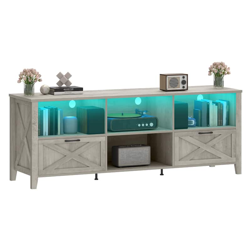 Moasis 70"/59" Farmhouse TV Stand for 80"/65" TV with Outlet and Lights