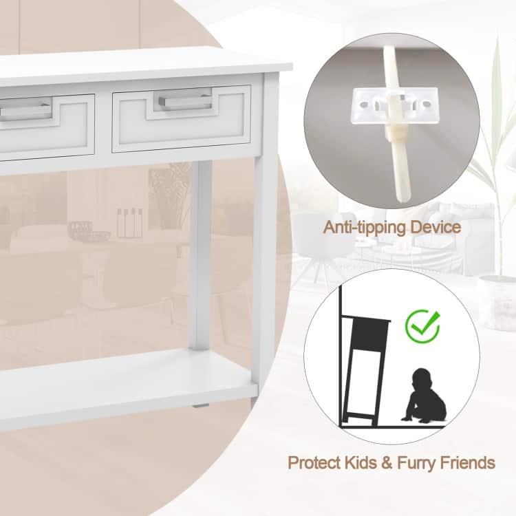 Wooden Console Table with 2 Drawers and Open Storage Shelf for Hallway