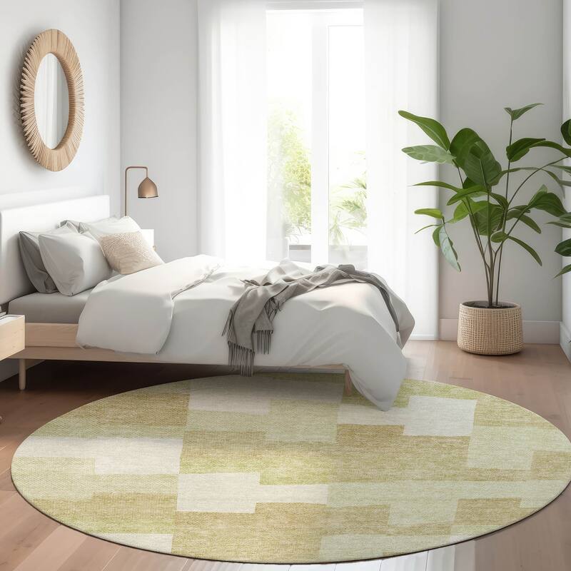 Machine Washable Indoor/ Outdoor Chantille Modern Blocks Rug - Beige - 8' x 8'