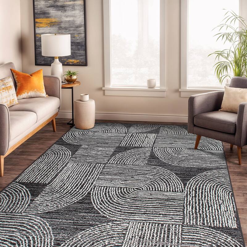 World Rug Gallery Geometric Arch Area Rug - 5' x 7' - Black