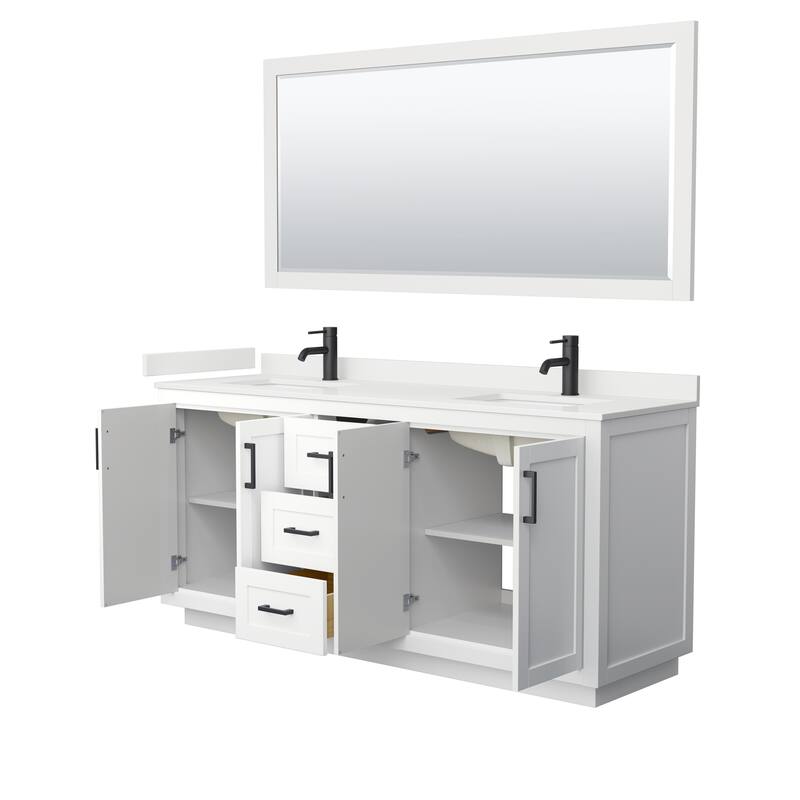 Miranda 72-inch Double Vanity, Quartz Top, 70-inch Mirror